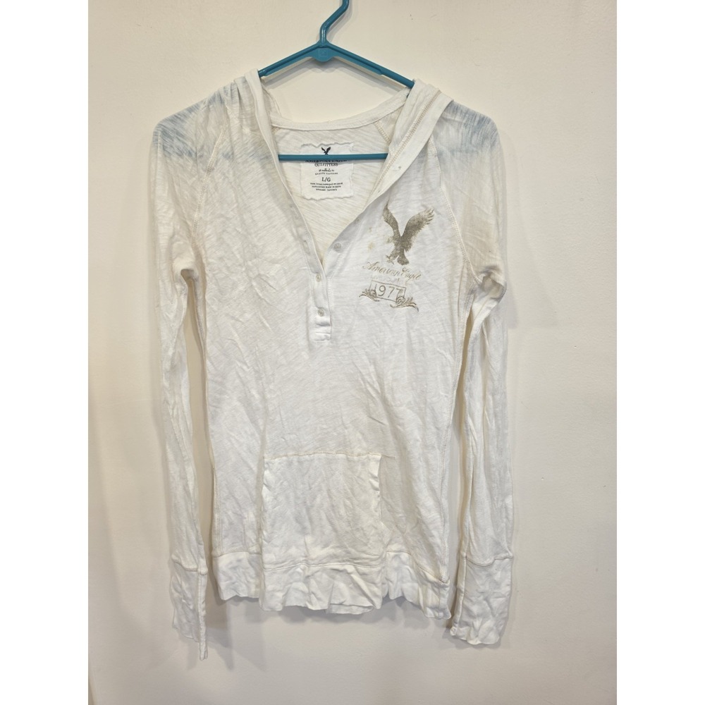 Y2K American Eagle Hooded Henley Pocket LG Preppy Elena Gilbert Bella Swan